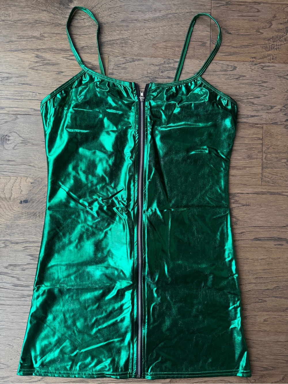 Green Metallic Zip-Front Dress